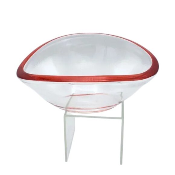 Walther Red Rimmed Art Glass Elliptical Bowl Small - Picture 6 of 9